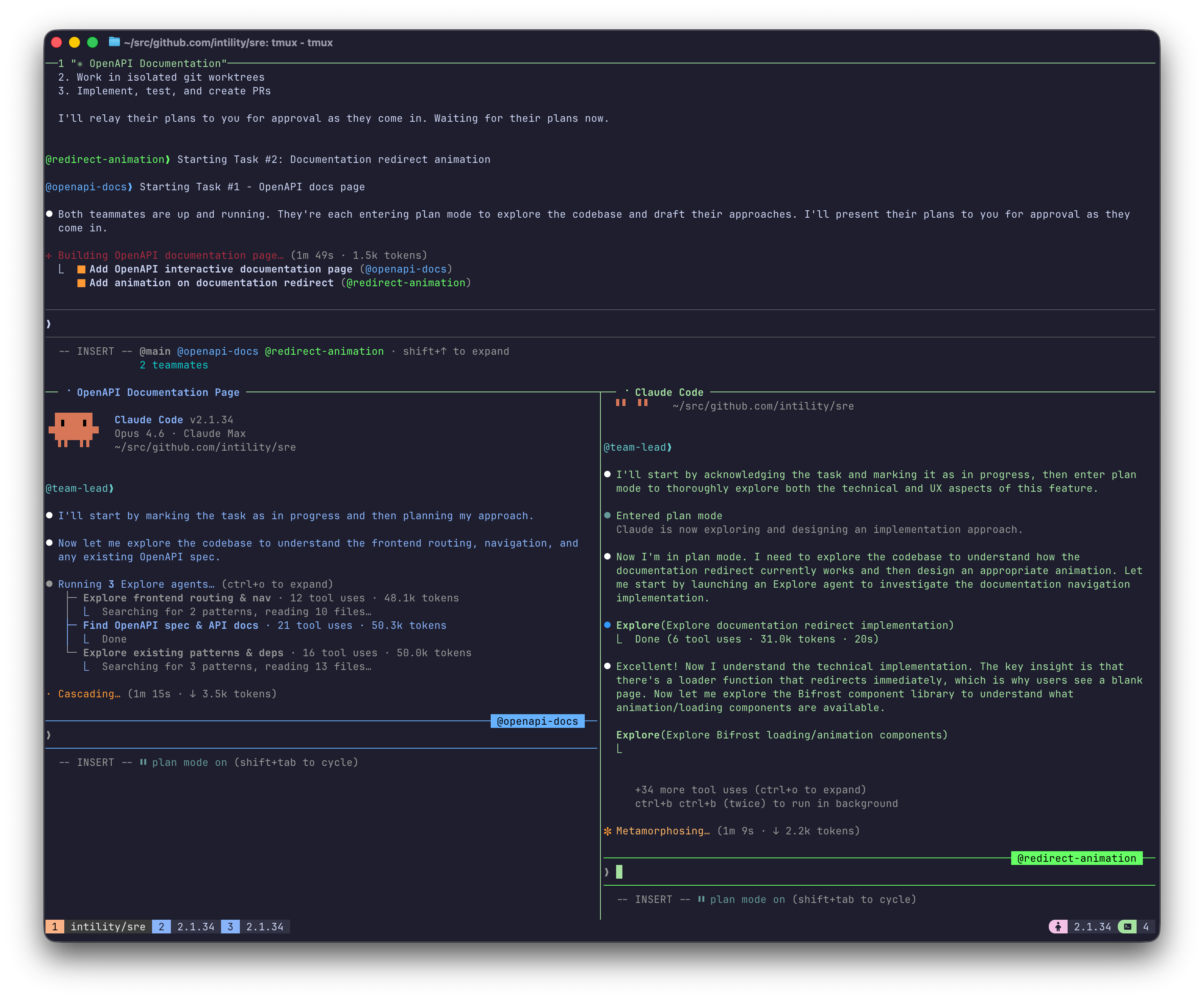 team working on two different features