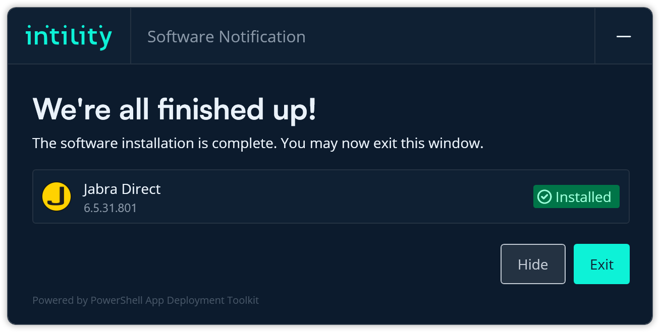 Screenshot of Jabra Direct successfully installed